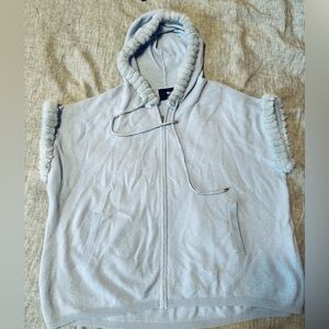 M& Paris Luxury Cashmere Short Sleeve Rabbit Fur Trimmed Hood & Sleeves